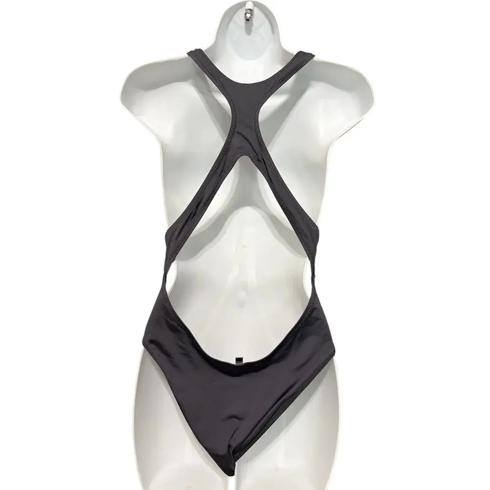 SKIMS Cut Out One Piece Swimsuit Charcoal Gray High Cut Size Large